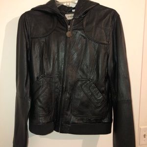 Hooded black leather Steve Madden jacket